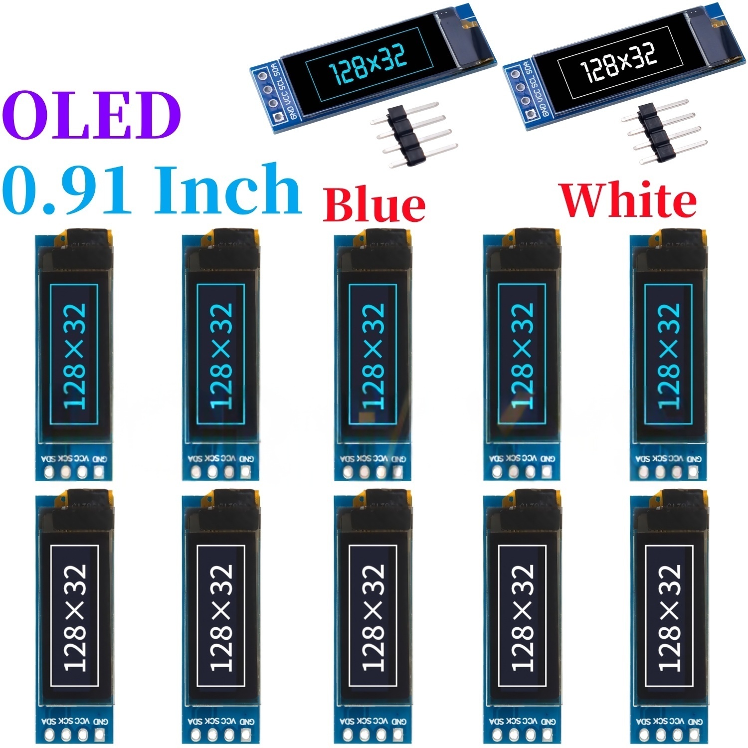 Ssd1306 - 0,91-дюймовый 128x32 IIC I2C белый/синий OLED