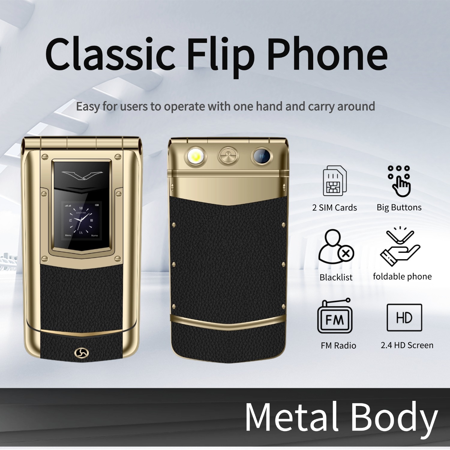 Tft Display 2.4 - Роскошный металлический раскладной телефон для мужчин,